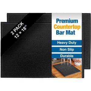 Rubber Bar Mats for Countertop by ProTensils - 18" x 12" Black Bar Mats for Bartending, Bar Service Mat, Home Bar, Coffee Bar Mat Spill Matt (2 Pieces)