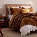 LEAONME Velvet Quilt California King Size 118''x106'', Lightweight Caramel Velvet Comforter Set with 2 Matching Shams, Soft Cross Stitch Bedspread Coverlet, Oversized King Bedding Set for All Season
