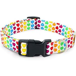 Pack of 2, Tunkoo Pride Dog Collar with Colorful Heart, Cute Adjustable Premium Cotton Collar Durable Plastic Buckle for Valentines Day Small Medium Large Boys Girls Dogs, L