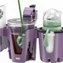 KDD Stroller Cup Holder with Phone Holder, 3-in-1 Removable Bottle Holder, 360 Degrees Rotation Drink Holder for Wheelchair, Stroller, Bike, Walker, Scooter, Bicycle, Nuna, Bugaboo, Doona (Purple)