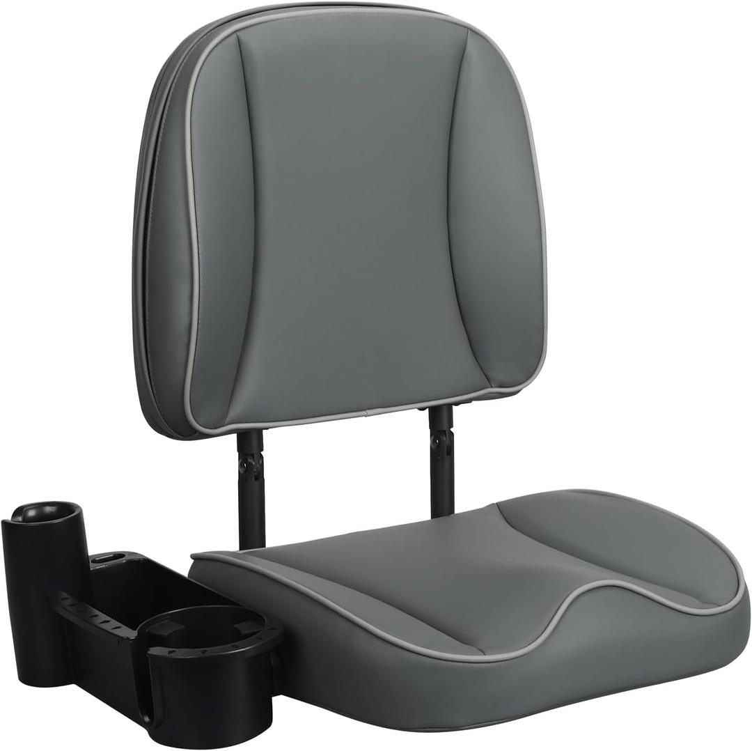 Folding Boat Seat Low Back Fishing Boat Seats with Cup Holder, Charcoal/Charcoal/Light Gray