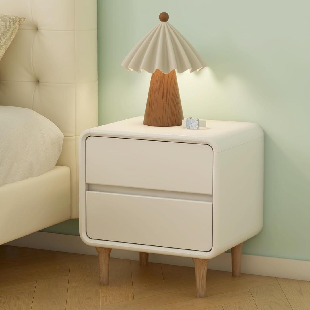 White Solid Wood Nightstand with 2 Drawers, Mid Century Modern Night Stand, Small Nightstand, Wooden Nightstands, Small Bedside Table for Bedroom(17.72" W x 13.78" D x 18.50" H)