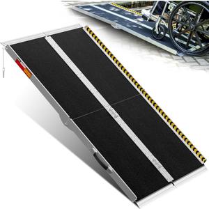 VNN Portable Wheelchair Ramp 5FT, Seamless Non-Slip Aluminum Ramps for Wheelchairs for Home, Handicap Wheelchair Ramps for Home Steps, Aluminum Loading Dock Plates, Black