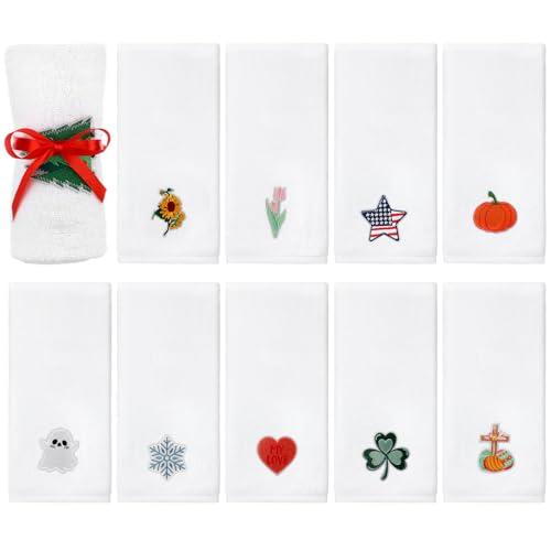 HunnmingRe 10 Pcs Seasonal Kitchen Towels 100% Cotton Holiday Decorative Hand Towels Set 12 x 28 Inches Christmas Thanksgiving Quick Drying Dish Cloth for Kitchen Bathroom Home Drying and Cleaning