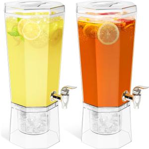 Lifewit 1 Gallon Drink Dispenser for Parties 2 Pcs, 4L Plastic Beverage Container with Stand for Juice/Tea/Soda & Lemonade, Clear Water Pitcher with Spigot for Mimosa Bar Hosting 39 x 16 cm/15x6"