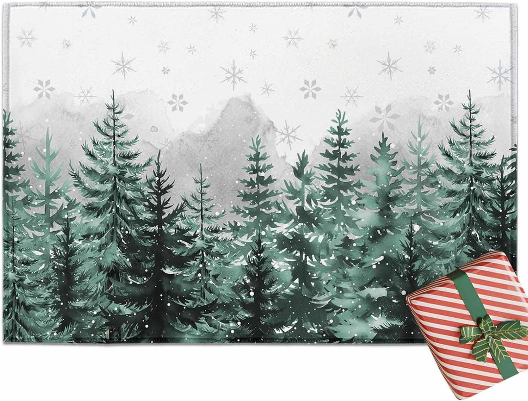 Christmas Entrance Floor Mat Elk Snowflake Welcome Doormat Red Black Check Plaid Non Slip Entry Rugs for Bathroom Kitchen Home Front Decor 16x24inch