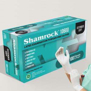 Shamrock 10600 Latex Examination Gloves - Over 5 mil, Powder-Free, Textured, Medical Use, Extended Cuff (Medium) 100 Pack