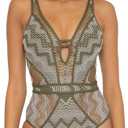 BECCA Color Play One Piece Swimsuit, Plunge Neck, Crochet, Bathing Suits for Women (Small, Seaweed)
