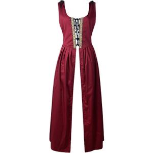Renaissance Medieval Pirate Peasant Costume Irish Over Dress Fitted Bodice (X-Large, Burgundy)