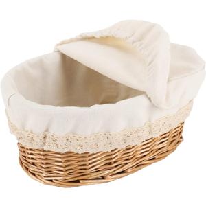 YAHUAN Round Bread Basket Serving Woven Bread Baskets Wicker Basket Sourdough Proofing Basket with Removable Liner and Cover (Wicker)