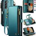 Defencase Compatible with Samsung Galaxy S21 5G Case Wallet with RFID Blocking Card Holder for Women Men, PU Leather Magnetic Snap Flip Zipper Strap Wallet Phone Case Fit for Galaxy S21 5G 6.2", Green