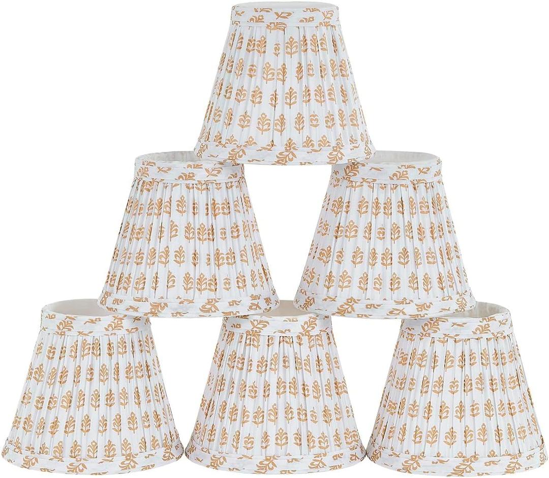 Chandelier Shades Set Of 6,Mini Lamp Shade 3" Top x 5.5" Bottom x 4.7" Slant ,Small Lamp Shades Clip On Bulb,Pleated Chandelier Lamp Shades,Fabric Lampshades That Attach To The Bulb(Brown Floral)