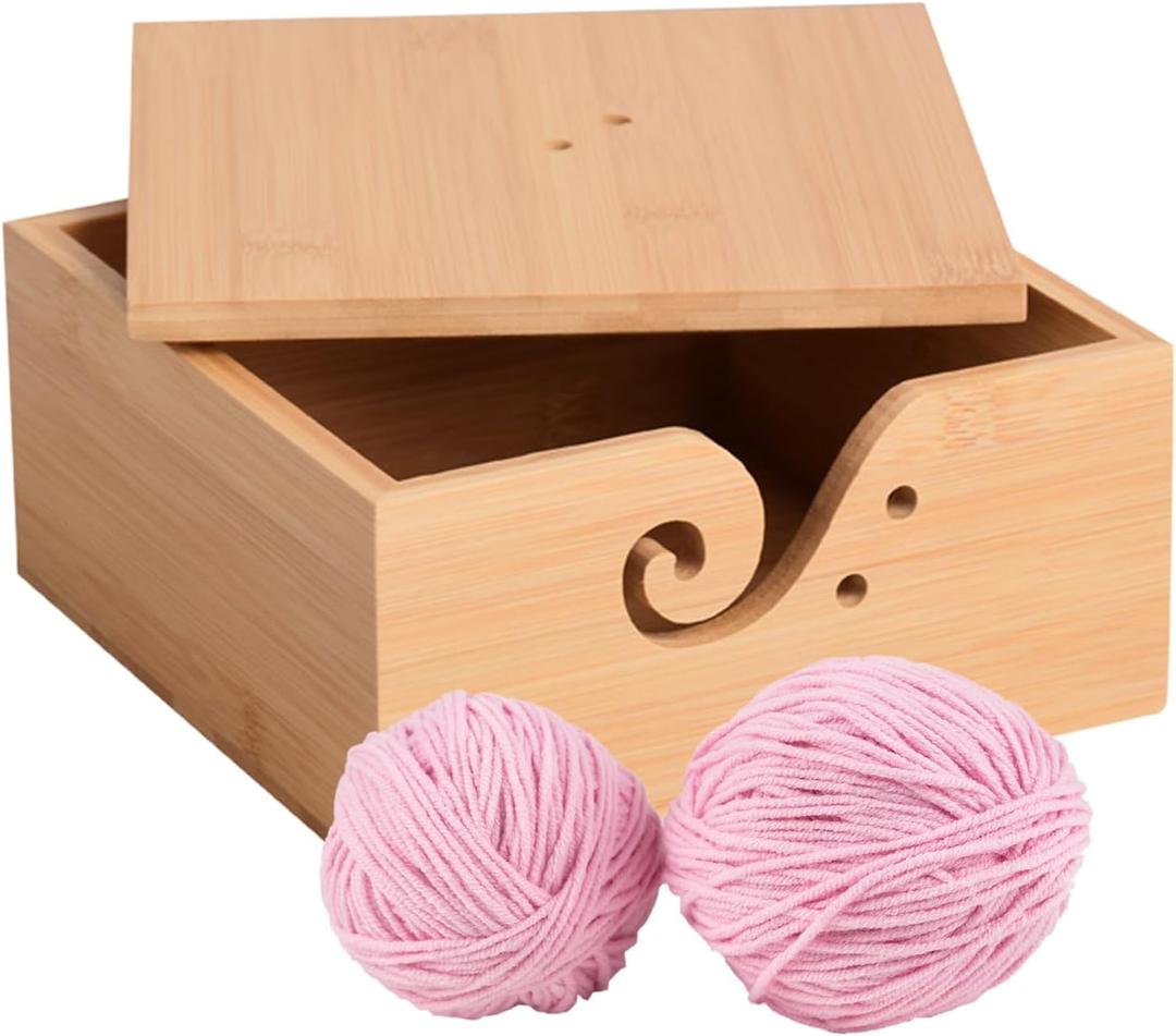 7.09x7.09x3.54 Inches Square Yarn Bowl with Lid, Knitting Storage Box, Stackable Craft Organizer for Multi-Skein, Yarn Storage Bowl for Knitting/Crochet/Craft/Home Decor (C26)