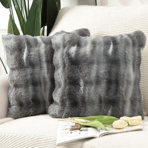 MADIZZ Pack of 2 Thick Plush Faux Wool Throw Pillow Covers Soft Boho Throw Pillows Luxurious Cushion Covers for Couch Sofa Bedroom Living Room Home Decor 18x18 Inch White Grey