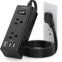 5Ft Extension Cord with Multiple Outlets, Flat Plug Power Strip Surge Protector with 5 Ft Long Cord, 6 Outlet 3 USB Ports (1 USB C), Multi Outlet Wall Plug for Travel, Dorm Room Essentials-Black