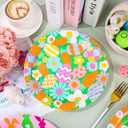 2 x FYSUIMU 48 Pcs Easter Bunny Paper Plates Colorful Rabbit Egg Flower Disposable Plates Easter Striped Contrast Color Design Dinner Dessert Plate for Spring Birthday Baby Shower Party, 9 Inch