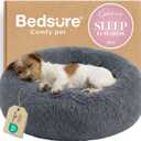 Bedsure Calming Dog Bed for Small Medium Dogs - Donut Washable Medium Pet Bed, 27 inches Anti-Slip Round Fluffy Plush Faux Fur Cat Bed, Dark Grey