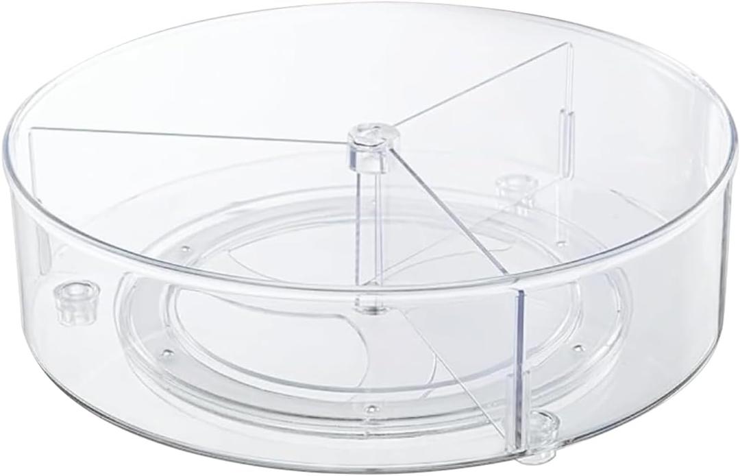 Roninkier Clear Lazy-Susan Organizer with 3-Dividers - 11 Inch Divided Turntable Organizer for Cabinet, Pantry, Kitchen, Fridge, Countertop, Bathroom, Vanity