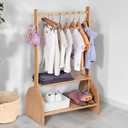 Kids Clothing Rack With Adjustable Rods, Children Clothes Garment Rack for Baby Pet, Dress Up Rack With 2 Bottom Shelves, Wardrobe Closet for Toddlers Nursery