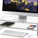 Acrylic Monitor Stand - 16/20 inch 2 Tier Riser for iMac, PC, Desktop, Laptop, TV with Storage Shelf, Home Office Desk Organizer