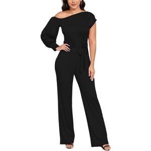 DeftSharp Women's Sexy Cocktail Party Clubwear Casual Working Rompers Long Dressy Jumpsuit (Black, XXL)