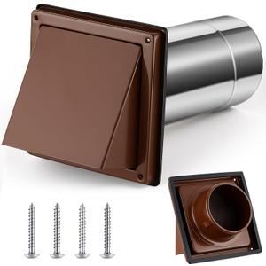 Gisafai 4" Dryer Vent Cover Outside with Stainless Steel Screen Wall Dryer Exhaust Cap and Removable Extended Pipe Vent Shroud Hood Cushioned Non Return Flap with Sealing Gasket Grille (Brown)