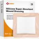 Carbou Silicone Super Absorbent Wound Dressing 5"x 5", 10 Individual Pack, Self-Adhesive Waterproof Bandage, Soft Highly Absorbent Dressing for Wound Care, Burns, Bedsores, Traumas & Surgical Wounds