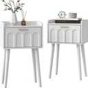 LAATOOREE Nightstand Set of 2, Mid- Century Small Side End Table with Arced Door, Bedside Tables with Solid Wood Legs for Bedroom, Living Room (White)