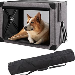 Collapsible Dog Crate - 32 Inch Portable Dog Travel Crate for Medium Dogs, Foldable Dog Crate with Detachable Storage Bag, Removable Pad, and Mesh Windows for Outdoor & Indoor (Charcoal)