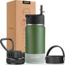 12 oz Water Bottle for Kids School-Reuasble Stainless Steel Vacuum Insulated Wide Mouth Water Bottle for Travle Sports (Grass Green)