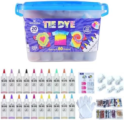 WINSONS Tie Dye Kit 20 Colors Permanent Fabric Dye Art Set for Kids Adults for School, Homemade Party, Creative Groups Activities, DIY Gift