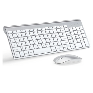 Wireless Keyboard and Mouse Ultra Slim Combo, TopMate 2.4G Silent Compact USB 2400DPI Mouse and Scissor Switch Keyboard Set with Cover, Batteries Included, for PC/Laptop/Windows/Mac - Silver White