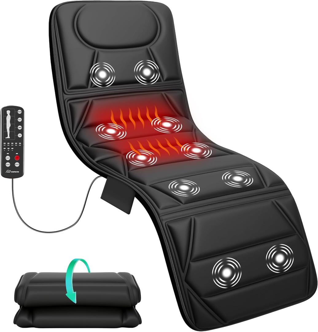Full Body Massage Mat Pad for Bed, Massage Chair Pad with 10 Vibration Motors & 5 Massage Modes, Vibrating Heating Massage Mattress Pad for Back, Massager with Auto Shut Off, Gift for Men Women