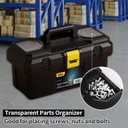 Deli Small Tool Box, 15in Plastic Toolbox with Handle,Portable Tool Box with Removable Tray and Lockable Design,Tool Storage Box for Home, Workbench and Garage Organization