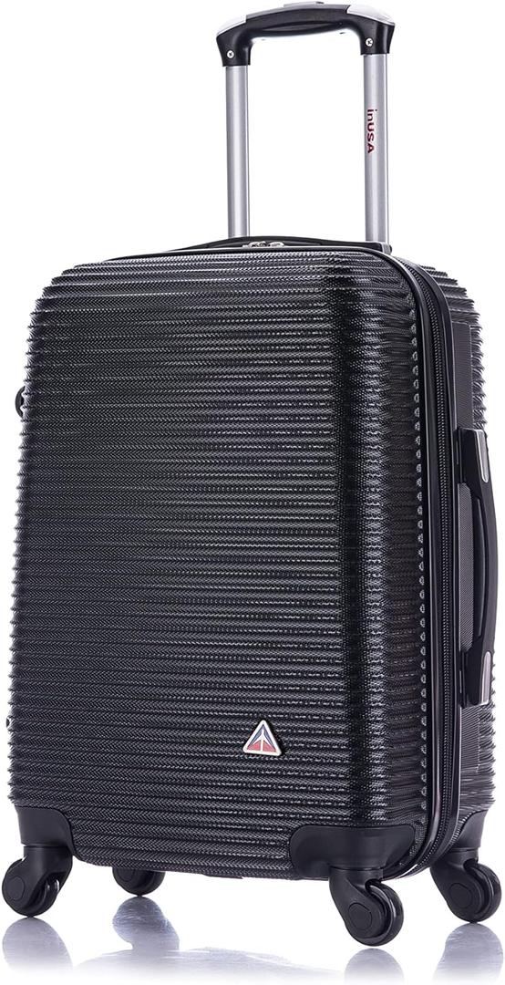 InUSA ROYAL Hardside Luggage with Ergonomic Handles | Spacious Travel Suitcase with Four Spinner Wheels and Studs | 20 Inch Hardside Carry-On Spinner Luggage | Black