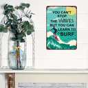 Surfing Wall Art Metal Tin Sign You Can't Stop The Waves But You Can Learn To Surf Funny Signs Vintage Wall Decor for Home Garden Bar Bathroom 8x12 Inches