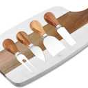 Marble and Acacia Wood Cheese Cutting Board with 4Pcs Cheese Knife Set,Luxury Charcuterie Serving Board w Utensils| Handmade Easy Grip Handle Appetizer Platter Display Tray (13.78 IN*7.08 IN*0.8 IN)