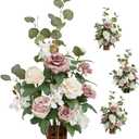 Ling's moment 17.5" Tall Standing Artificial Flowers Arrangements 4 pcs Wedding Aisle Runner Chair Decorations Dusty Rose Cream for Centerpieces Ceremony Reception Rose Floral Party Outdoor