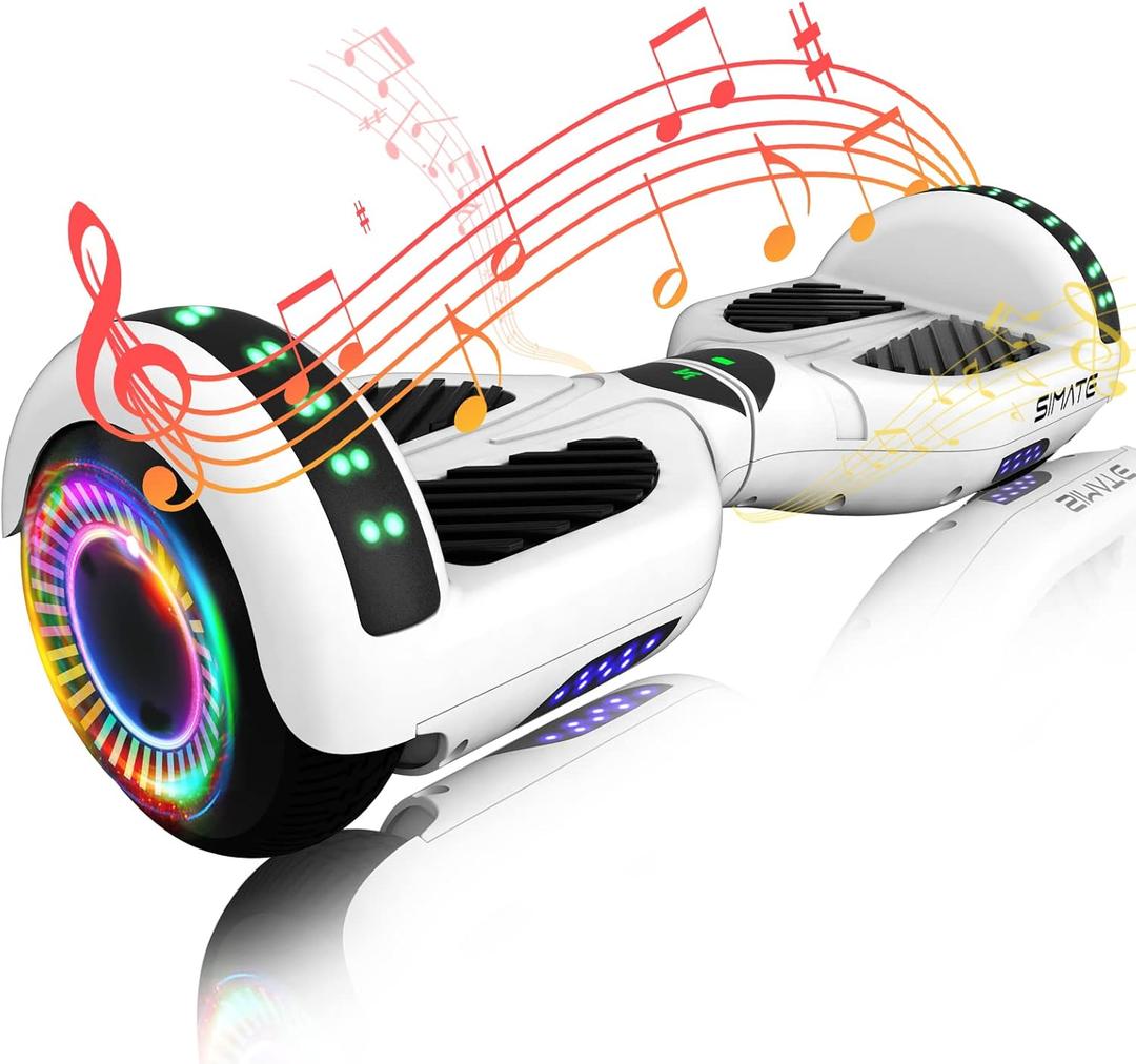 SIMATE Hoverboard, Bluetooth All Terrain Hover Boards with LED Lights and APP Control, Gifts for Kids Adults Girls Boys, for All Ages (White)