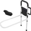 Bed Rails for Elderly Adults Safety Duty Dual Handle, Adjustable Height, Night Light and Pocket, Suitable for King/Queen/Double/Twin beds - White, Standard