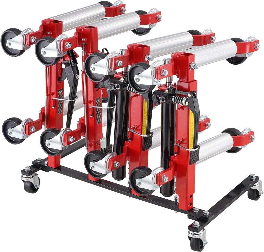 VEVOR Car Dolly Rack, Storage Rack with 360 Rotatable Wheels, Hydraulic Ratchet Trolley Jack Stand Organizer, Jack Stands Holder Storage Rack, 4-Dolly Capacity, Compatible with Most Dollies