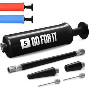 6 x SPORTBIT Ballpump for Sports Balls - Basketball Pump for Sport Balls - Football & Soccer, Basketball, Volleyball Pump, Swim Inflatables - Hand Air Pump with 3 Needles, Nozzle, Extension Hose, Pouch (Black)