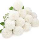 Floweroyal 8 pcs Artificial Chrysanthemum Ball Flowers Silk Hydrangea Bridal Wedding Bouquet for Home Garden Party Office Coffee House Decoration (Cream White)