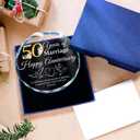 3 x 50th Wedding Anniversary Glass Ornament  Golden 50 Years of Marriage Keepsake Gift, Happy Anniversary Decoration for Parents, Grandparents, Mom and Dad, Christmas Tree Hanging Ornament