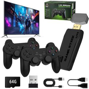 Wireless Retro Game Console, Retro Game Stick with Built-in 9 Emulators, 64GB,20,000+ Games, Plug and Play TV Video Gaming Stick with Dual 2.4G Wireless Controllers