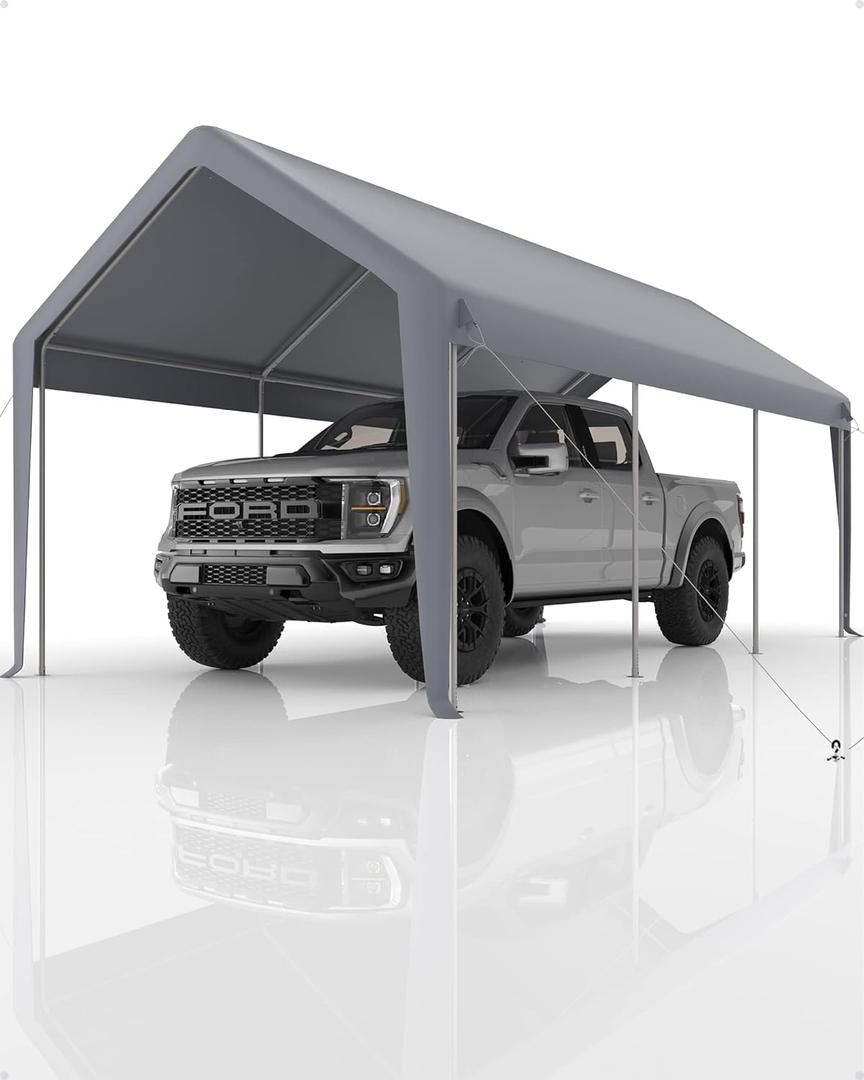 10x20ft Carport Replacement Canopy Cover, Heavy-Duty 220G Waterproof, Outdoor Garage Top Tent for Cars/Trucks/Boats, UV & Wind-Resistant PE Fabric, White, (Top Cover ONLY, Frame Not Included) (Gray)