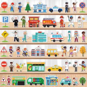 Gemscream 50 Pcs Wooden Community Helpers Wooden Blocks Kids Pretend Toys Multicultural Career Wood Blocks for Preschool Classroom Play Educational Activity Supplies(Classic)