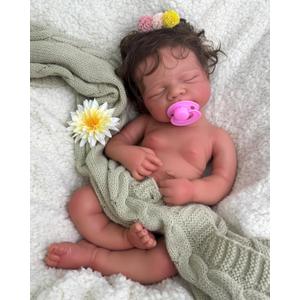 Open Mouth Reborn Baby Dolls with Rooted Hair Realistic 19 inch Full Body Silicone Baby Doll Boy Sleeping Newborn Doll Anatomically Correct