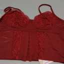 WDIRARA Women's Lace Low Cut Cami Crop Top Sexy Y2k V Neck Going Out Camisole Tops (Large, Burgundy)