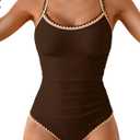 Eomenie Women's One Piece Swimsuit Tummy Control Slimming Bathing Suit Ruched Swimwear Tie Back Shell Stitch Swim Suit (Medium, Dark Brown)